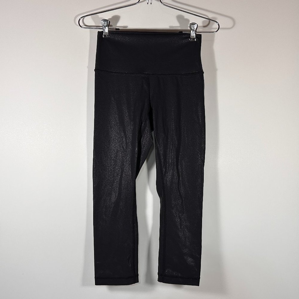 Lululemon Wunder Under Crop High-Rise Foil 21" Luminosity Black Leggings Women 4